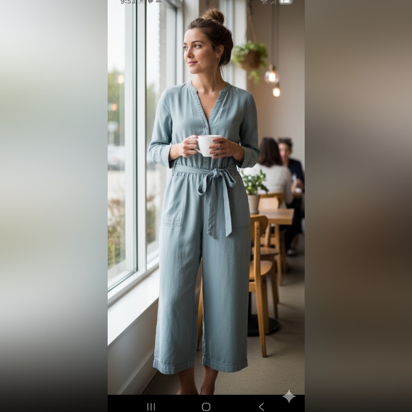 Old Navy Tie Waist Tencil Jumpsuit sage small - Picture 1 of 7
